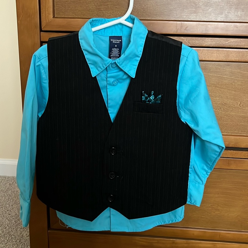 Toddler boy pin stripe suit, size 4T, worn once, minor stain on sleeve